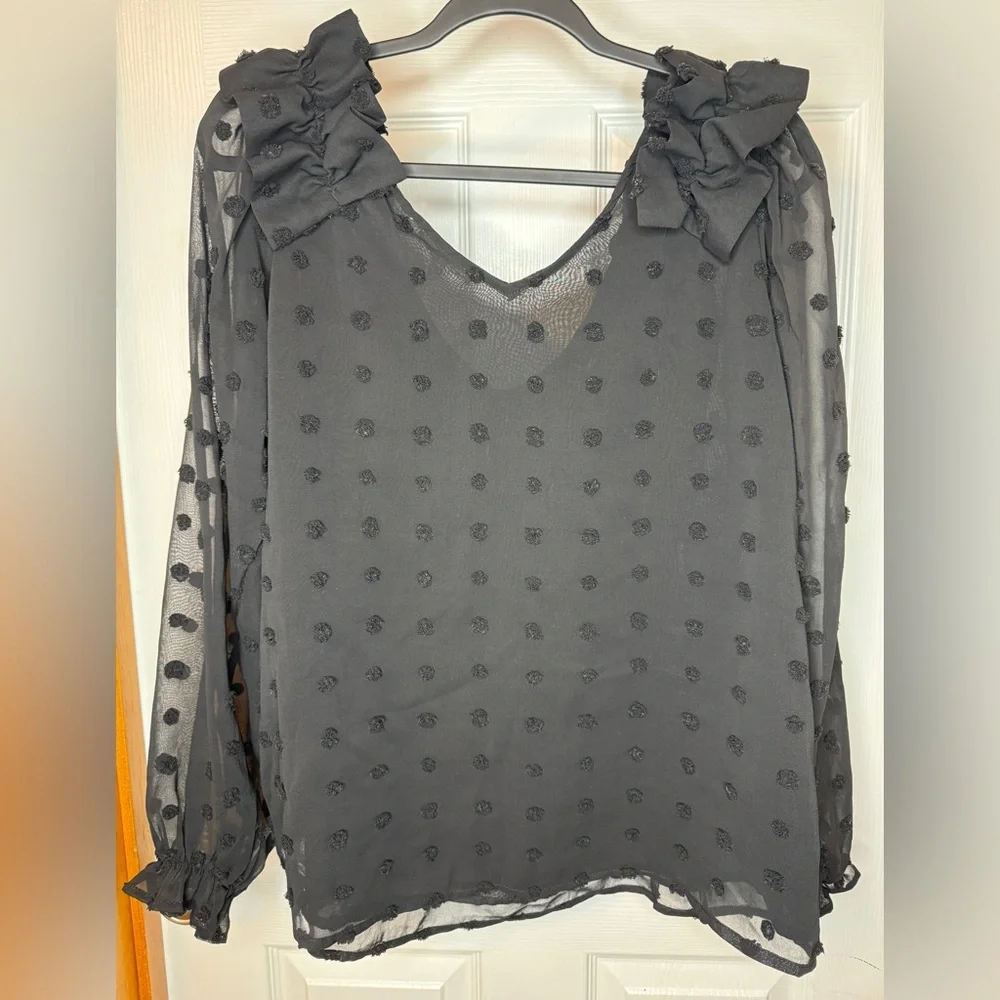 Entro Black Sheer Ruffled Blouse Size L - Picture 10 of 12